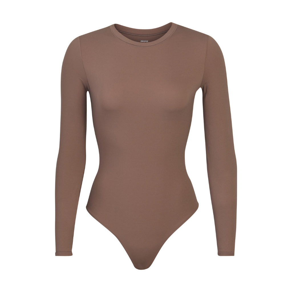 Skims Fits Everybody Long Sleeve Bodysuit Umber Brown